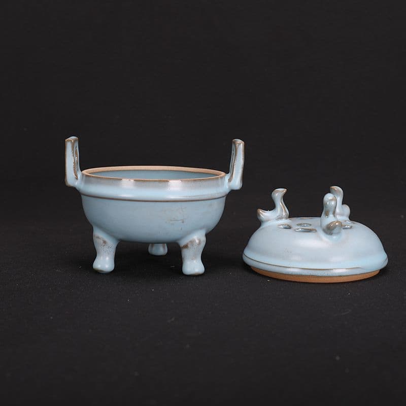宋汝窯天青色三鳳鳥香炉 景徳鎮 陶磁器 装飾品 現代工芸品 美術品 置物