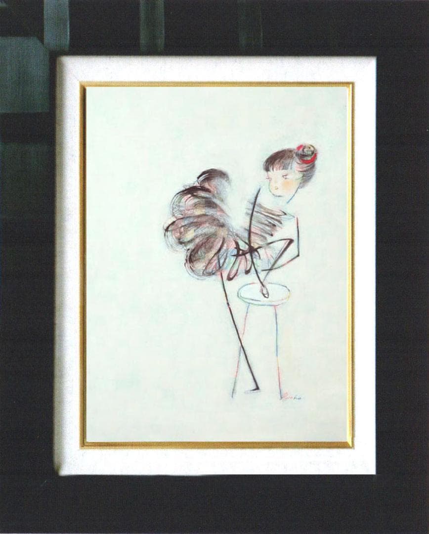 油絵 絵 絵画 インテリア 額付(黒) F4-040414 可愛い女の子 バレエ