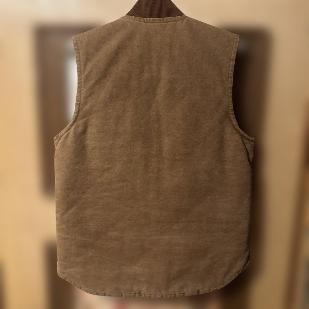 カーハート　ベスト　革タグ　ダック　ブラウン　usa