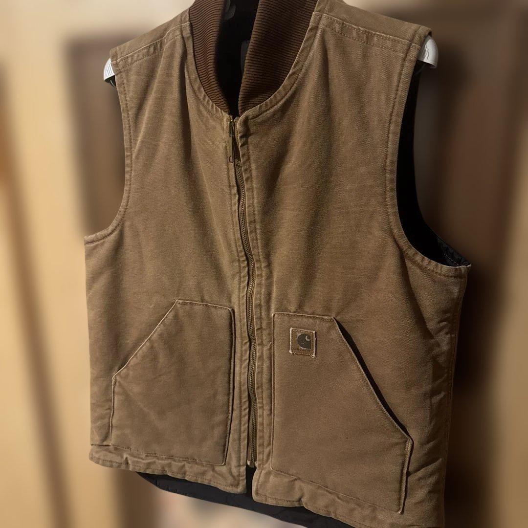 カーハート　ベスト　革タグ　ダック　ブラウン　usa