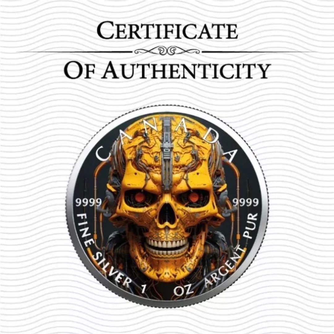 【世界100枚限定】 カナダ メイプルリーフ 銀貨 カラー マシーンスケルトン
