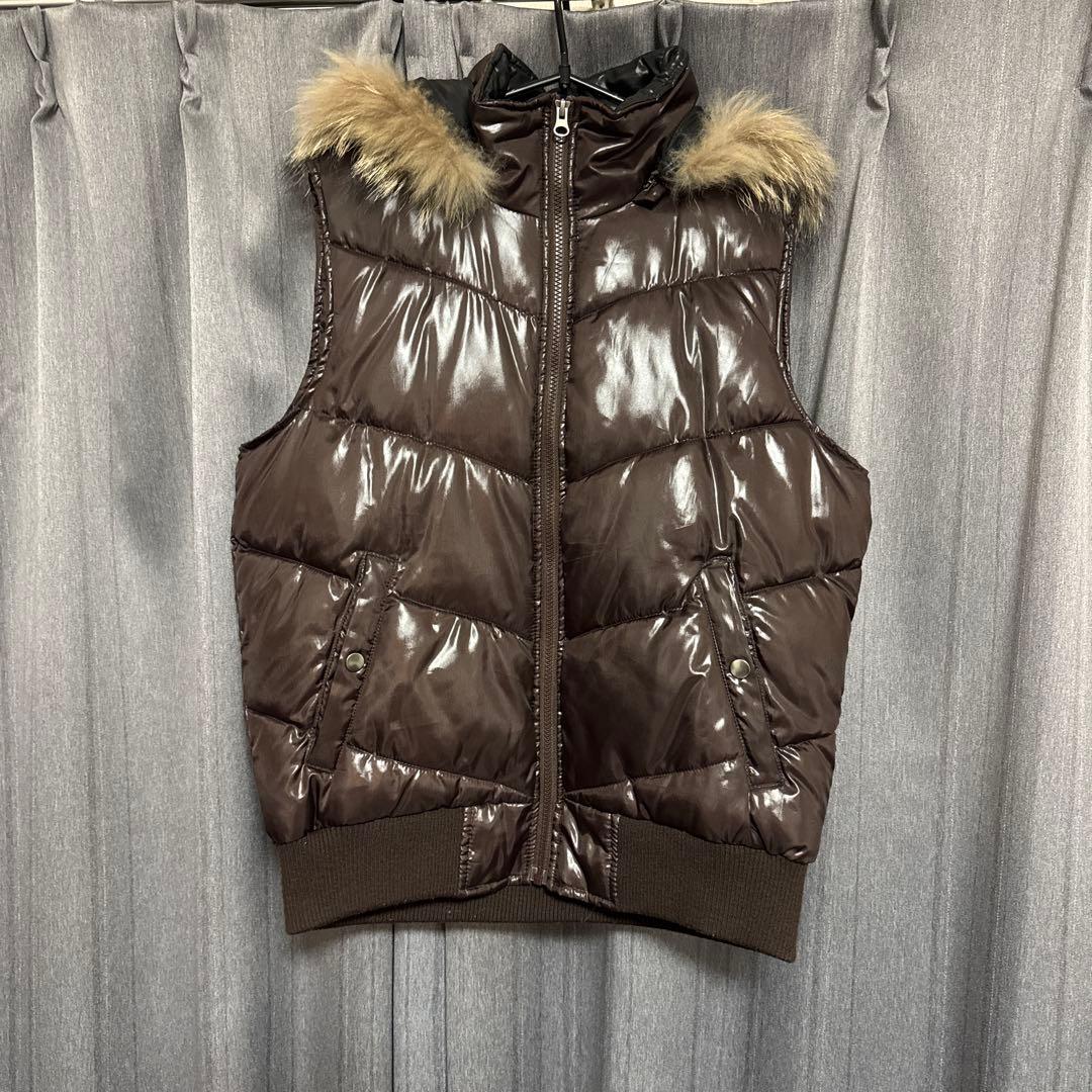 00s archive y2k ダウンベスト ファー 短丈 光沢 ギャル男