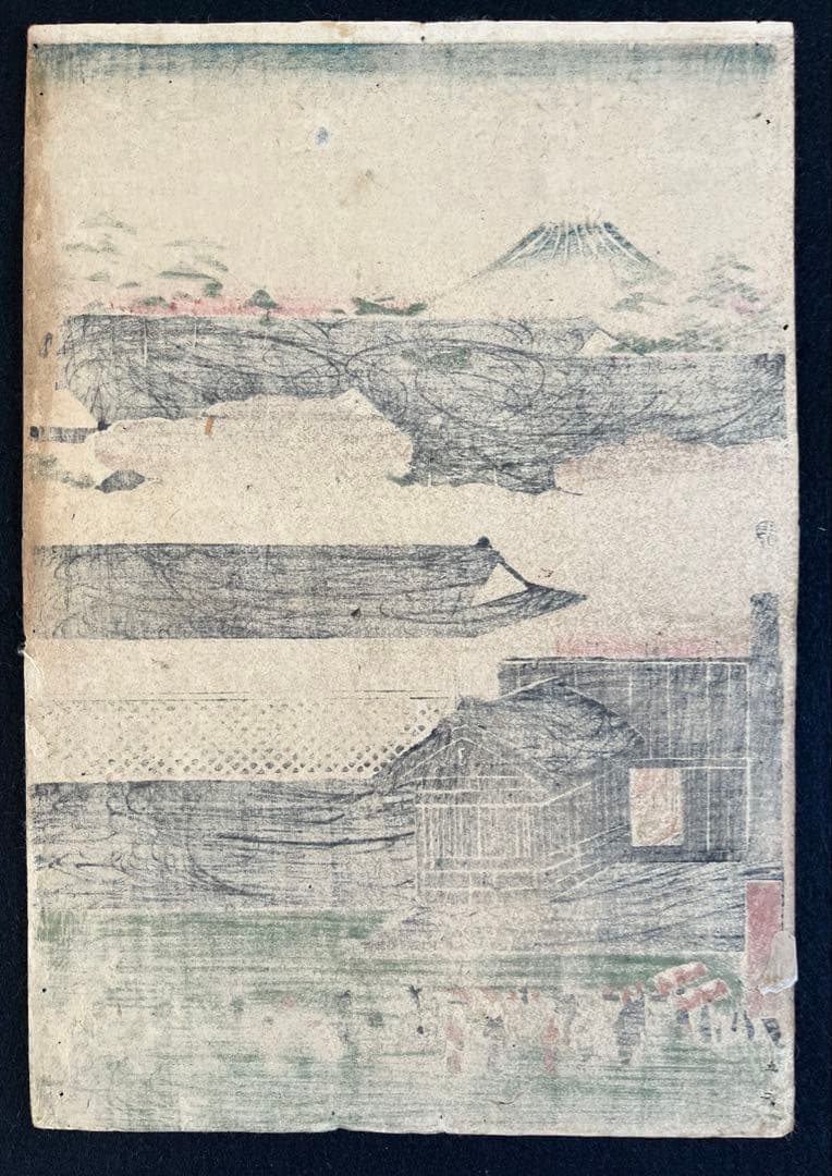 浮世絵　歌川広重　廣重　東都名所霞ヶ関　江戸名所絵　木版画　3連画　アンティーク