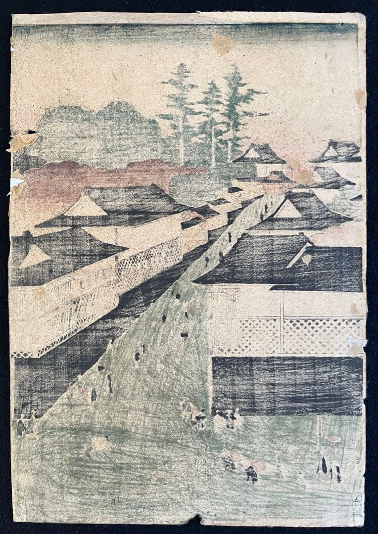浮世絵　歌川広重　廣重　東都名所霞ヶ関　江戸名所絵　木版画　3連画　アンティーク