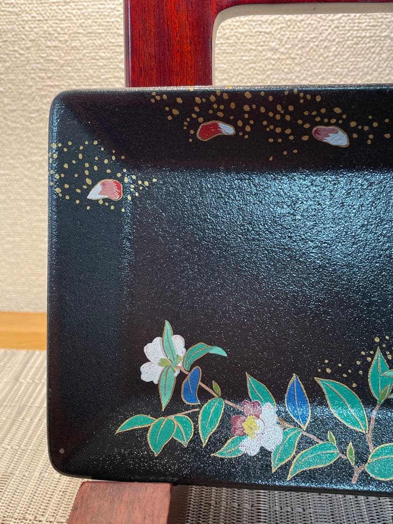 136桑野むつ子 京都 御所の花十二ヶ月【12月山茶花】抹茶椀・和陶皿 しおり付