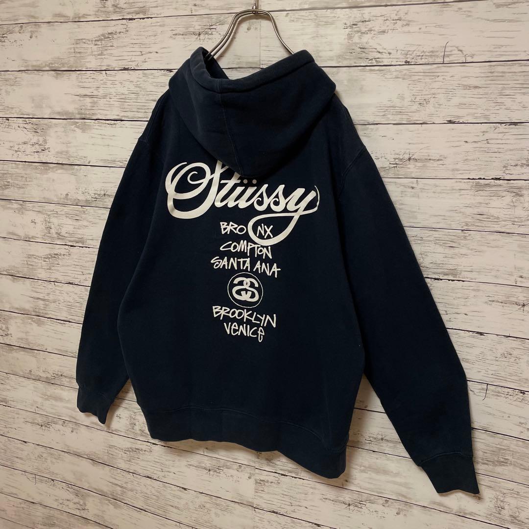 953【入手困難】ステューシー♤ビッグロゴ　希少　パーカー　ワールドツアー　人気