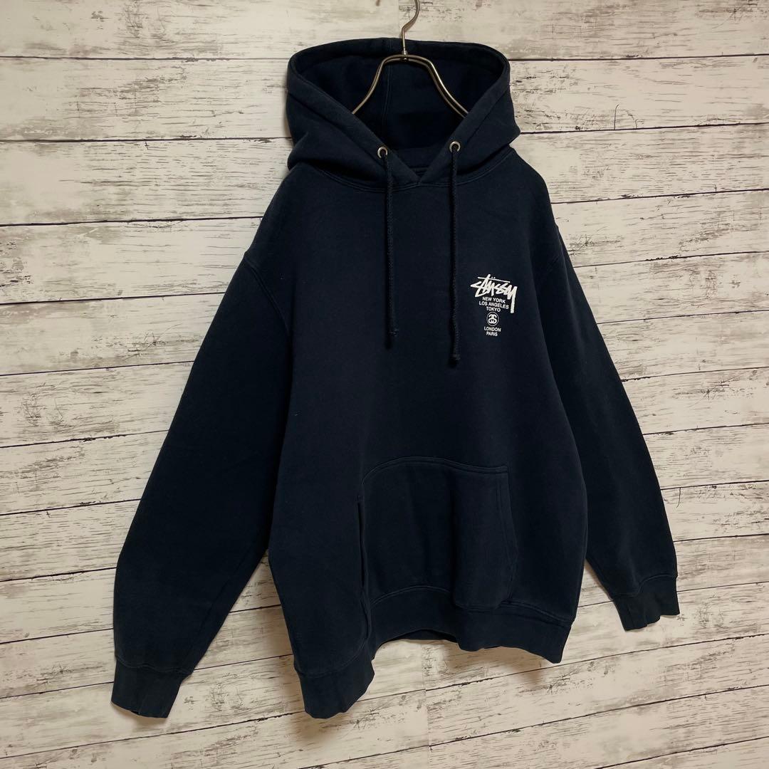 953【入手困難】ステューシー♤ビッグロゴ　希少　パーカー　ワールドツアー　人気