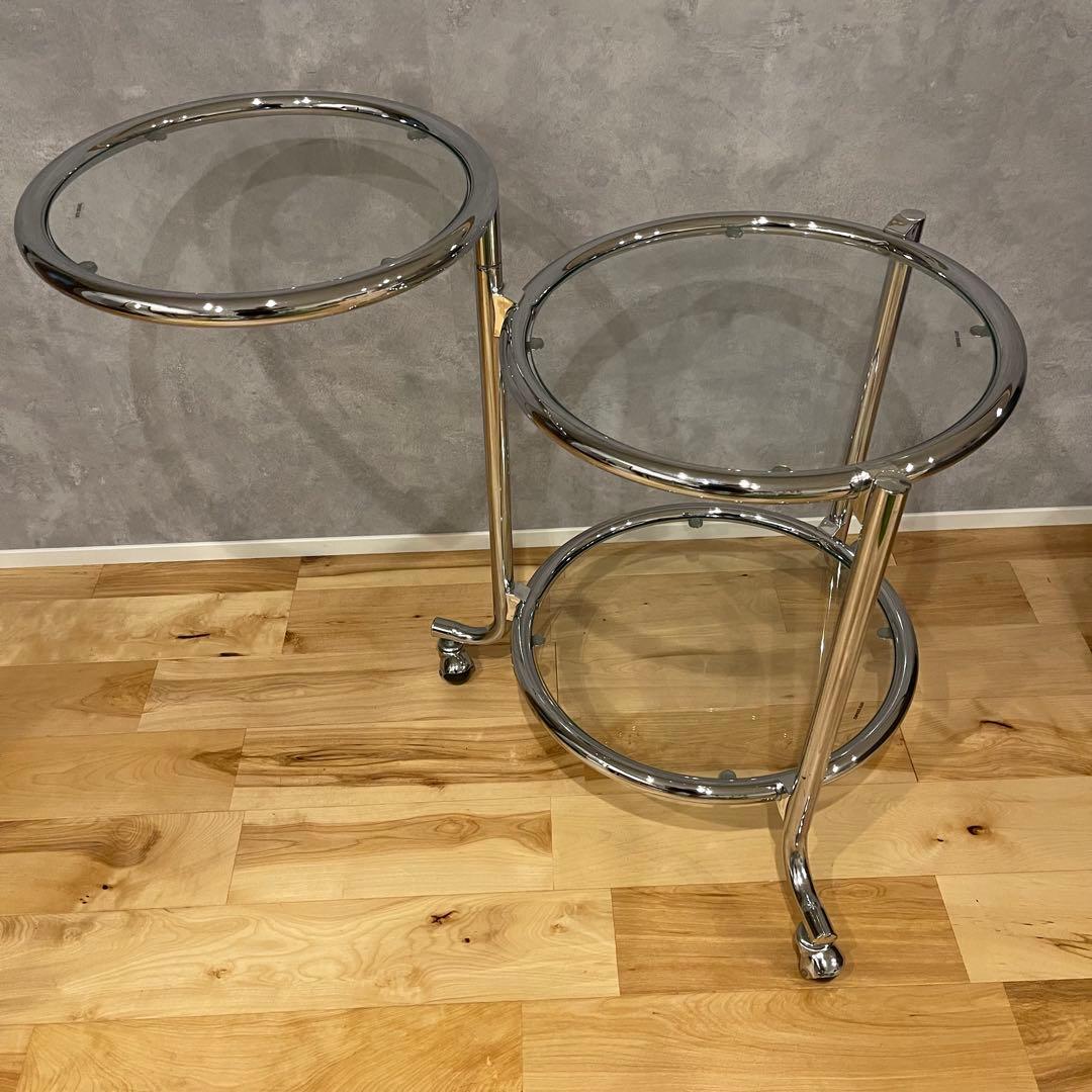 ミッドセンチュリー テーブル ガラス ３段 サイドテーブル モダン 机 可変式