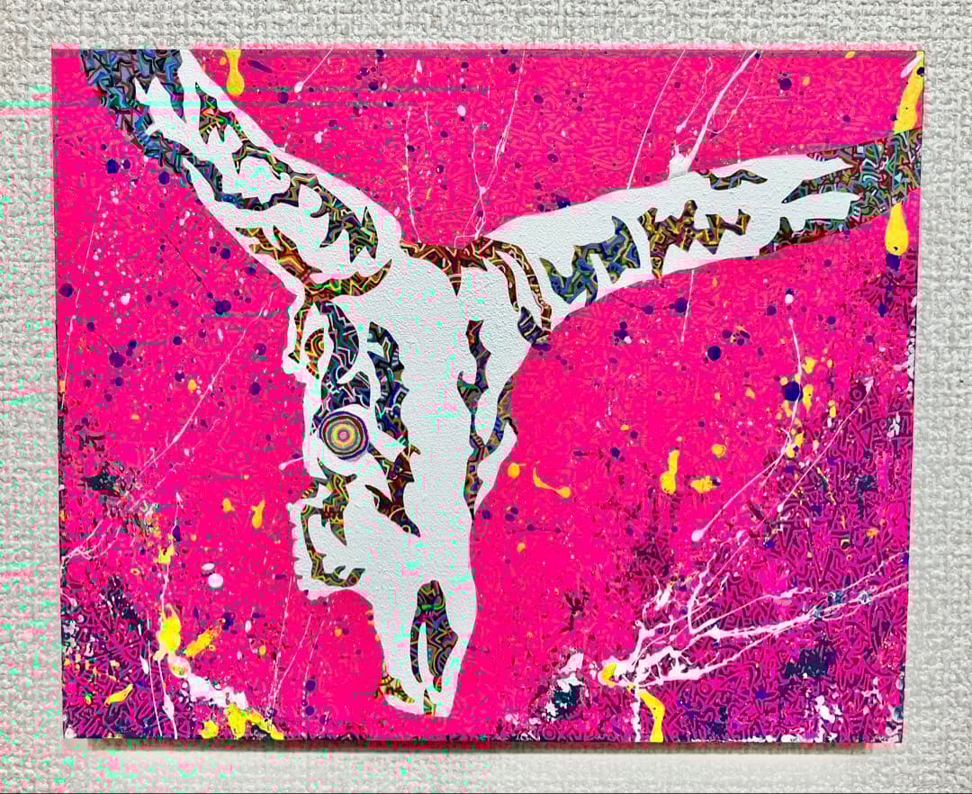 原画　頭蓋骨　動物画　絵画　アクリル画　現代アート　細密画　手描き　一点物