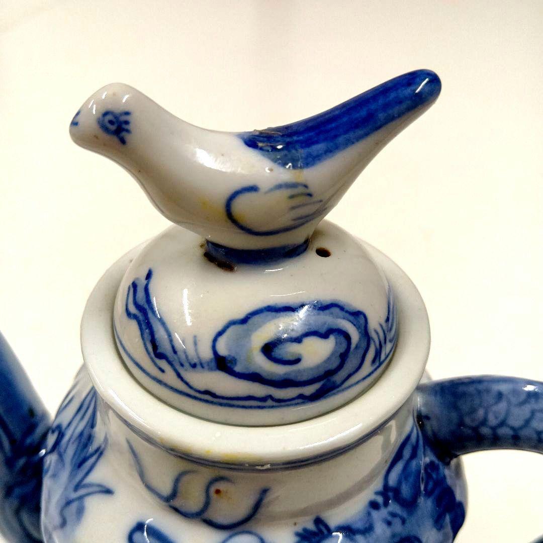 中国「雍正年製」染付龍紋水差し