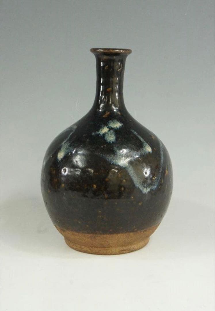花器 古唐津 武雄系 素麺手 黒釉 茶道具 懐石 茶道 徳利 花入 骨董 古美術