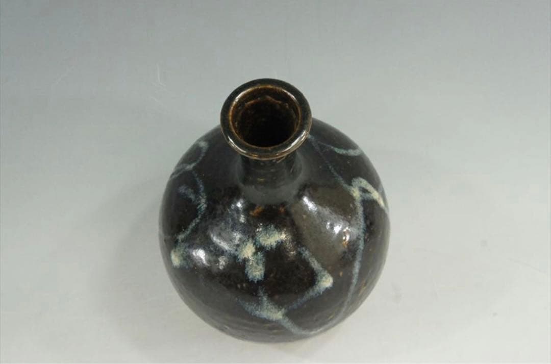 花器 古唐津 武雄系 素麺手 黒釉 茶道具 懐石 茶道 徳利 花入 骨董 古美術