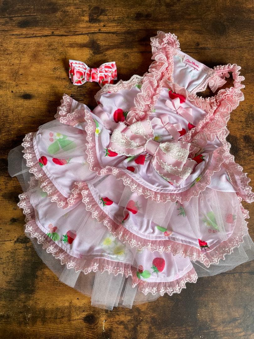 犬服　Can Nana いちご柄ワンピ＆バレッタ　サイズL