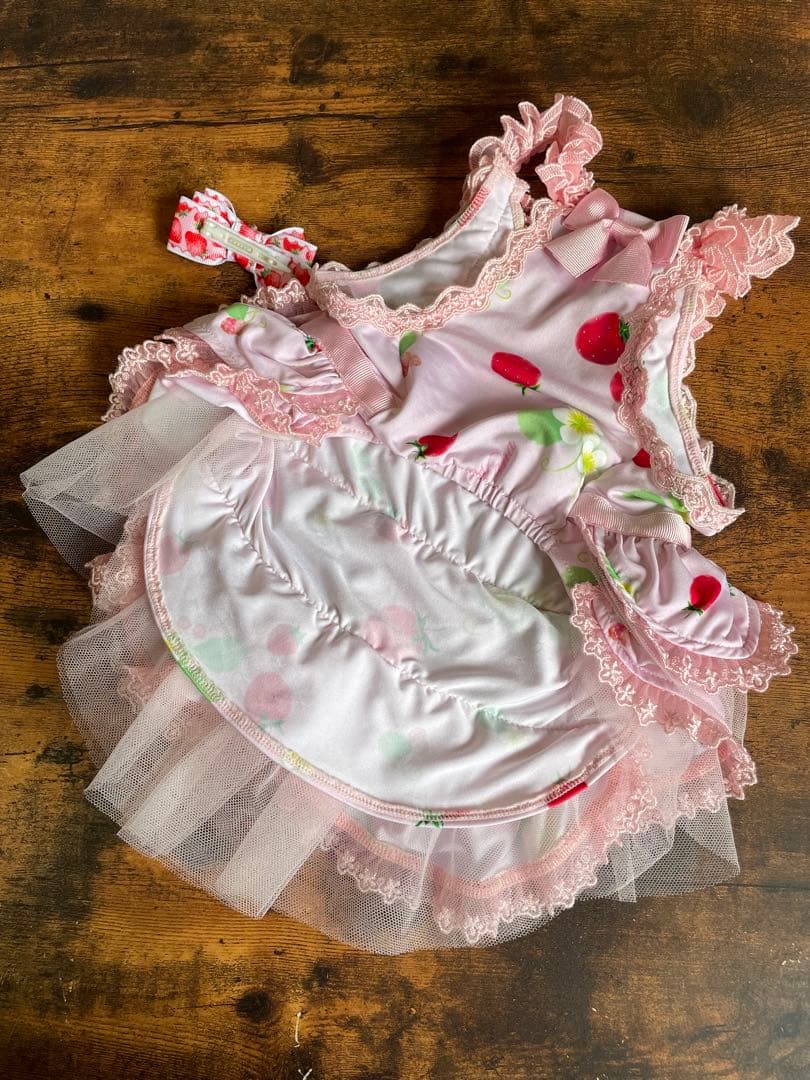 犬服　Can Nana いちご柄ワンピ＆バレッタ　サイズL