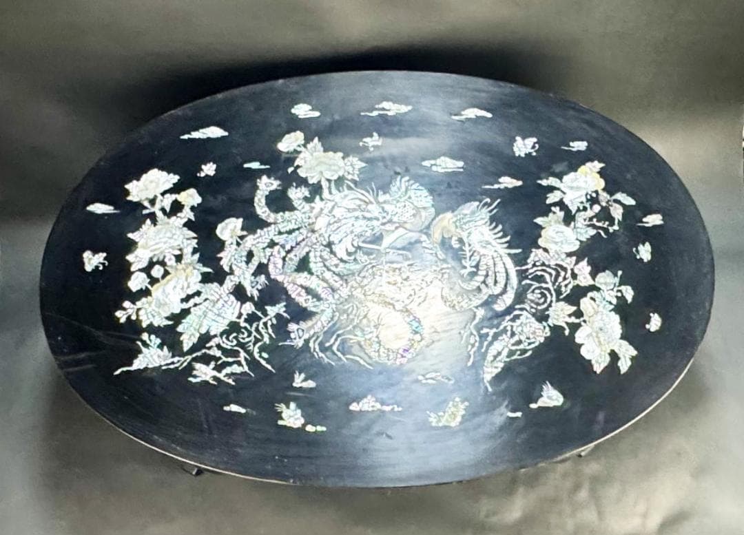 精密螺鈿 漆器花鳥文座卓 民芸家具 オーバル型 和風 リビング WWWT091