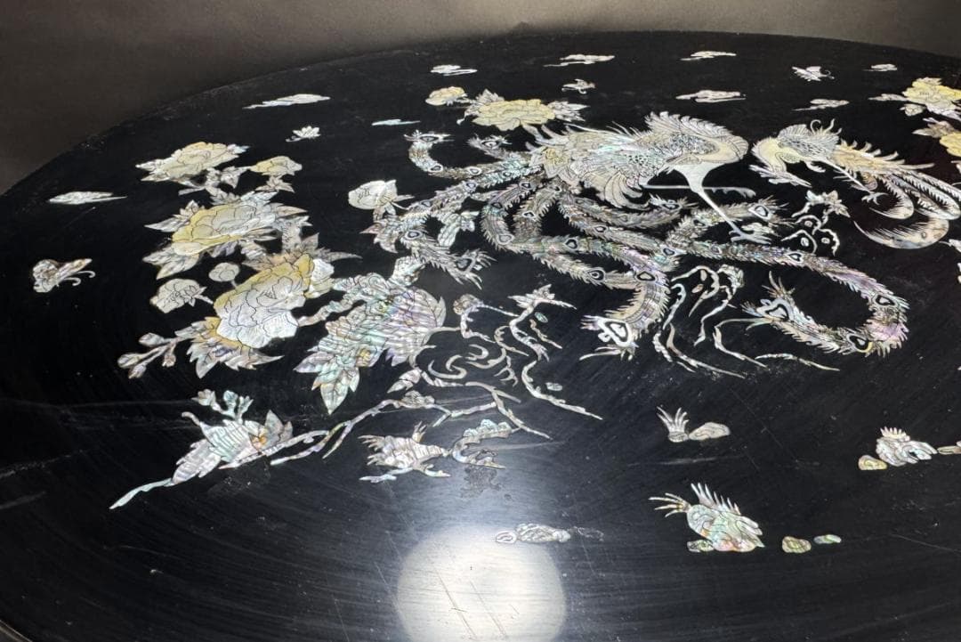 精密螺鈿 漆器花鳥文座卓 民芸家具 オーバル型 和風 リビング WWWT091