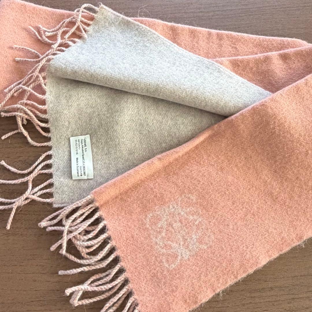 LOEWE マフラー　バイカラー　ピンク/ライトグレー