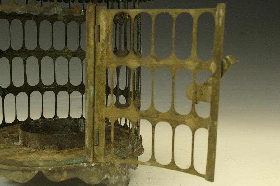 吊り灯籠 高32cm 時代 庭道具 鉄製(LC622)