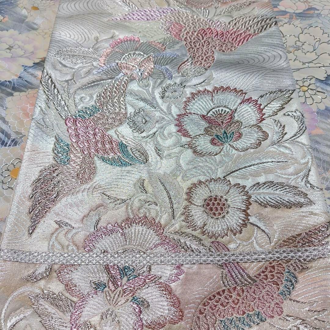 振袖フルセット(9点)・成人式・古典柄・銀駒刺繍・大輪牡丹・くすみカラー・花模様