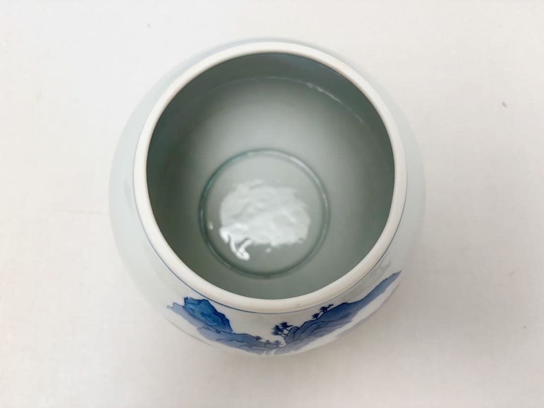 未使用 茶道具 加藤郷山造 山水染付 芋頭 水指 底印 煎茶道具 茶事 茶会共箱