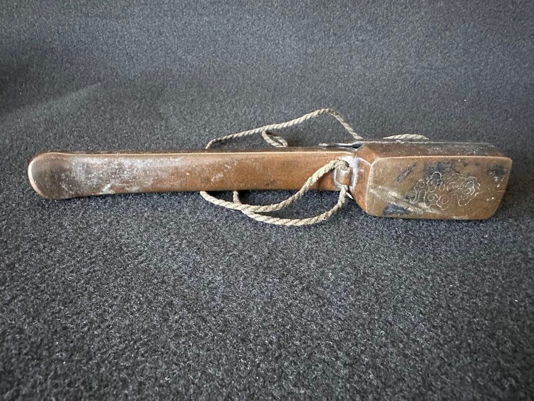 古銅 矢立 銀象嵌 牡丹図　書道具 筆入れ アンティーク 時代物　⑦