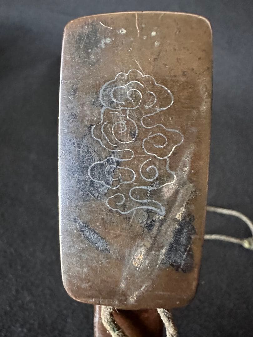 古銅 矢立 銀象嵌 牡丹図　書道具 筆入れ アンティーク 時代物　⑦