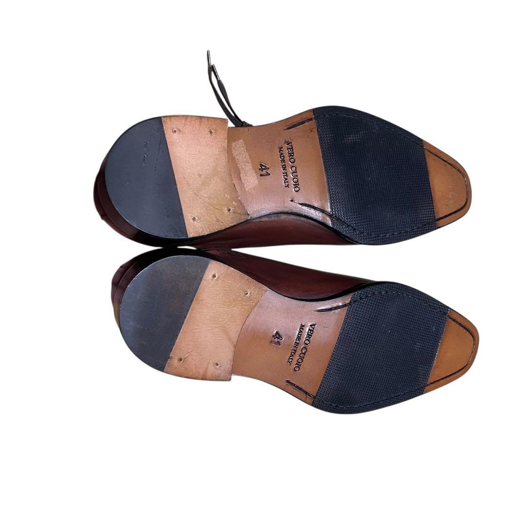 Elastico ブラウン レザー サイドレース ドレスシューズ 41