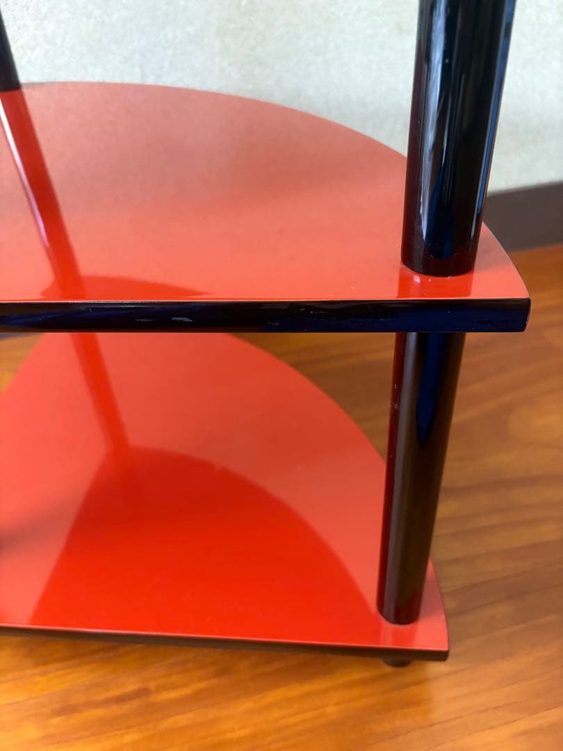 和テイスト 工芸品 木製 コーナー型 3段シェルフ コーナーラック 赤