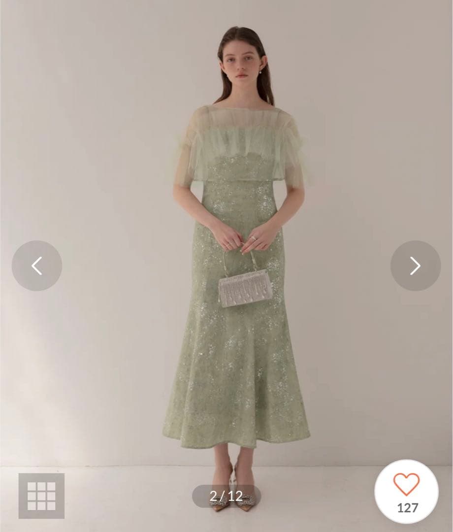 LEJA チュールフリルボレロペイントマーメイドドレス　Sサイズ　グリーン