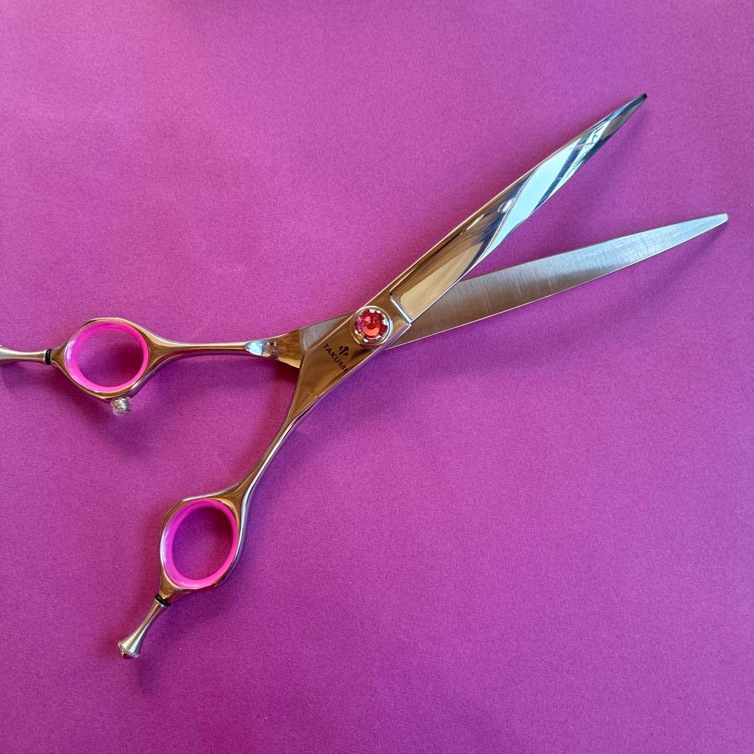 犬用トリミングハサミ ステンレス ピンク カーブシザー