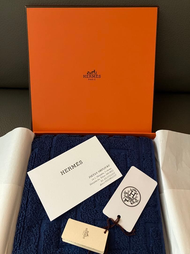 HERMES エルメスハンドタオル カレ ステアーズ マリン コットン 伊勢丹