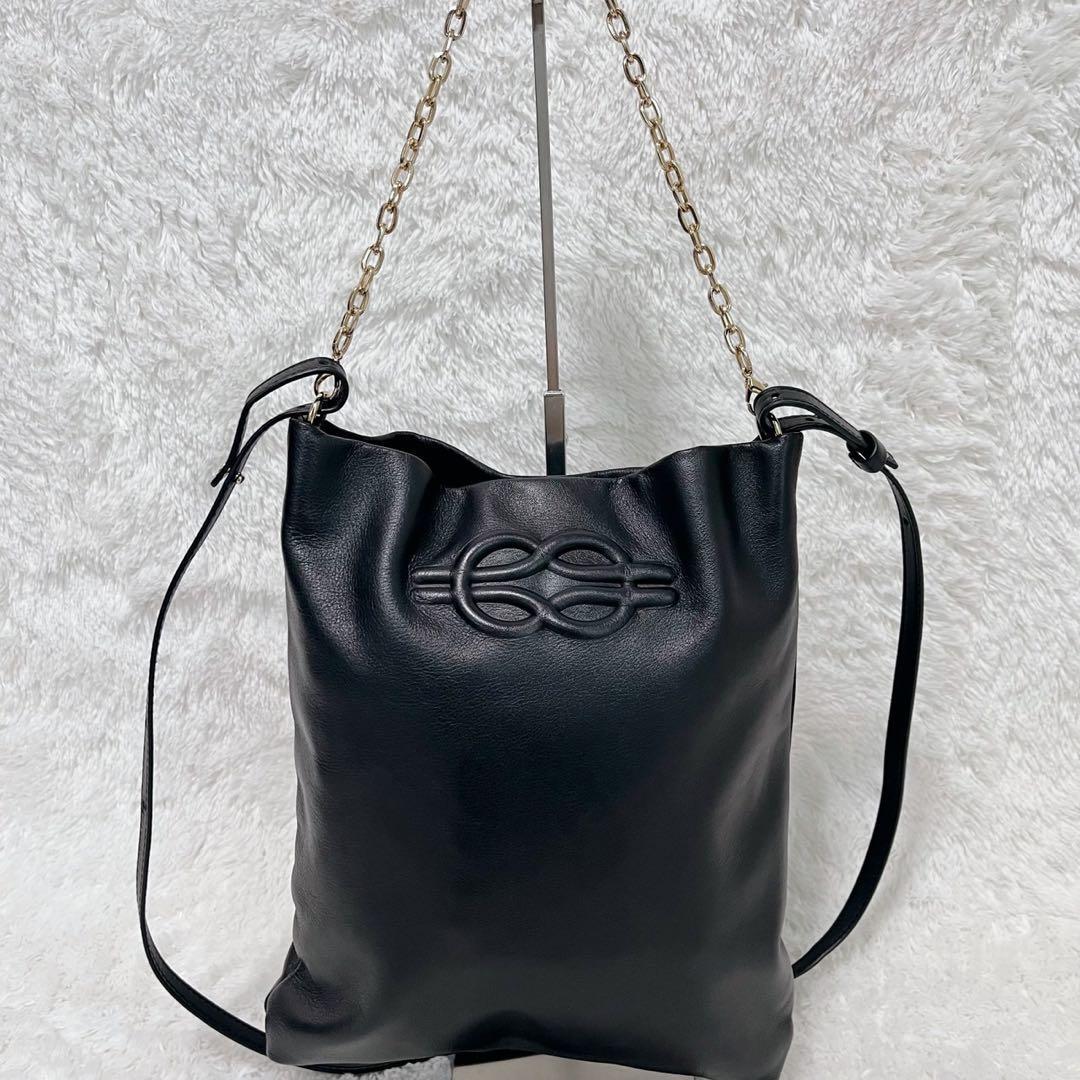 極美品　イアパピヨネ　牛革エンボス　2WAYショルダーバッグ　ゴールド金具