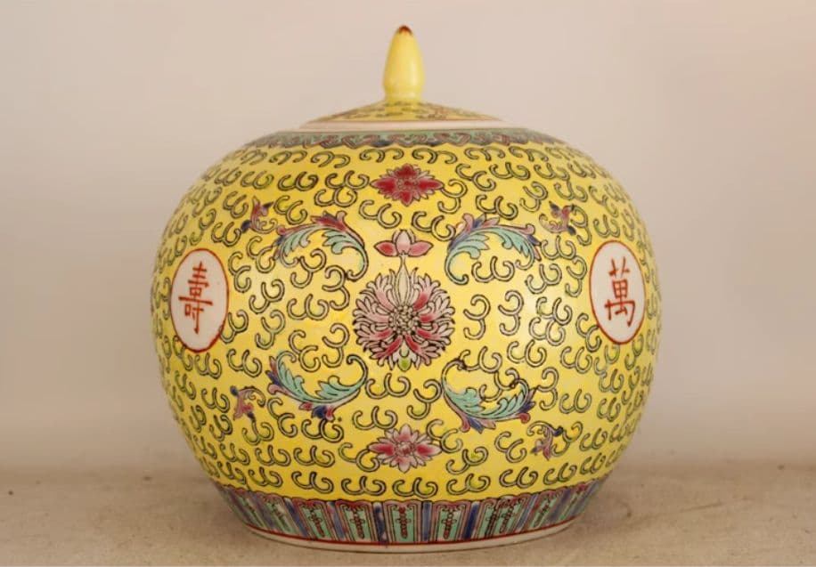 万寿無疆スイカ缶お 茶缶 景徳鎮 陶磁器 装飾品 現代工芸品美術品 置物