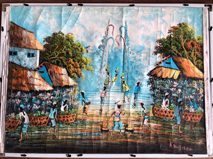 【値下げ】バリ島 有名画家 A. Sutisna真作 59.5×79.5cm