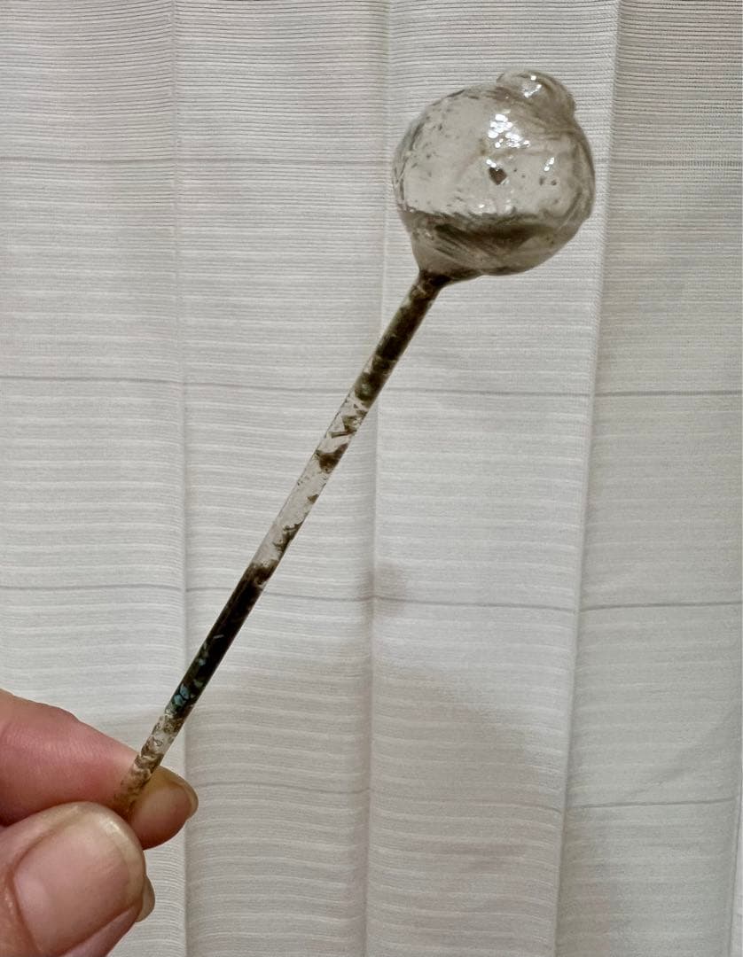 アンティーク　時代物　ウラン和ガラス　かんざし　簪　和装小物　江戸ガラス　提灯型