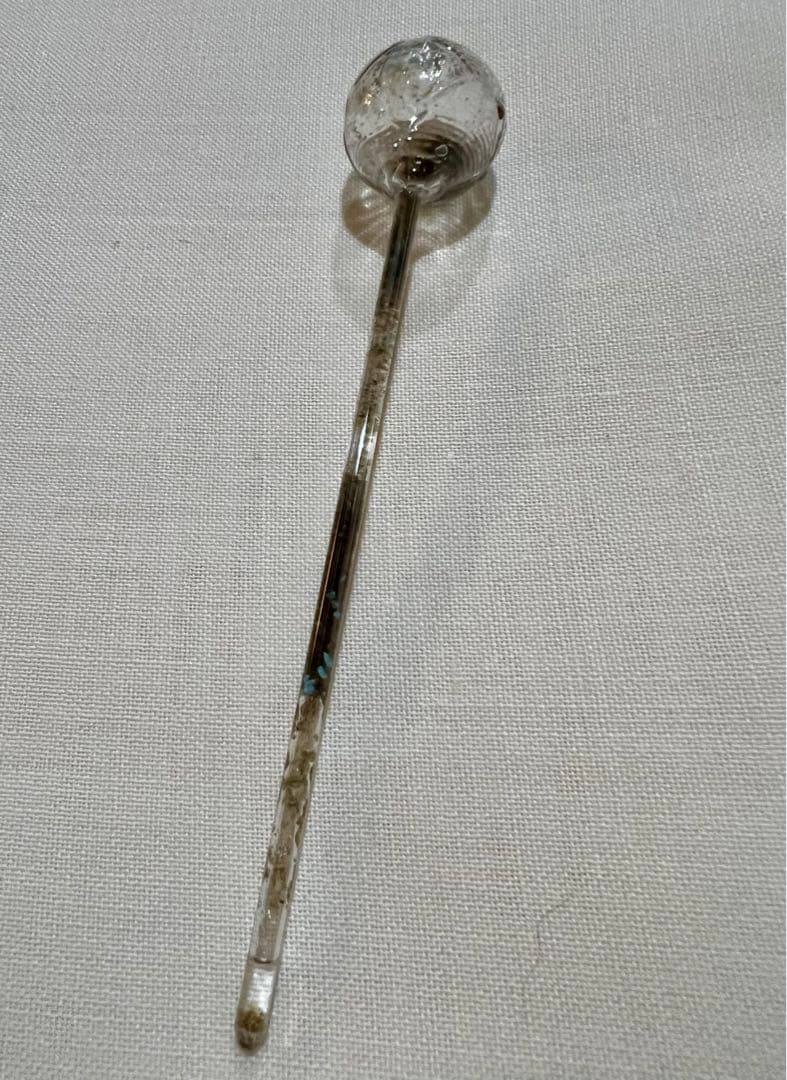 アンティーク　時代物　ウラン和ガラス　かんざし　簪　和装小物　江戸ガラス　提灯型