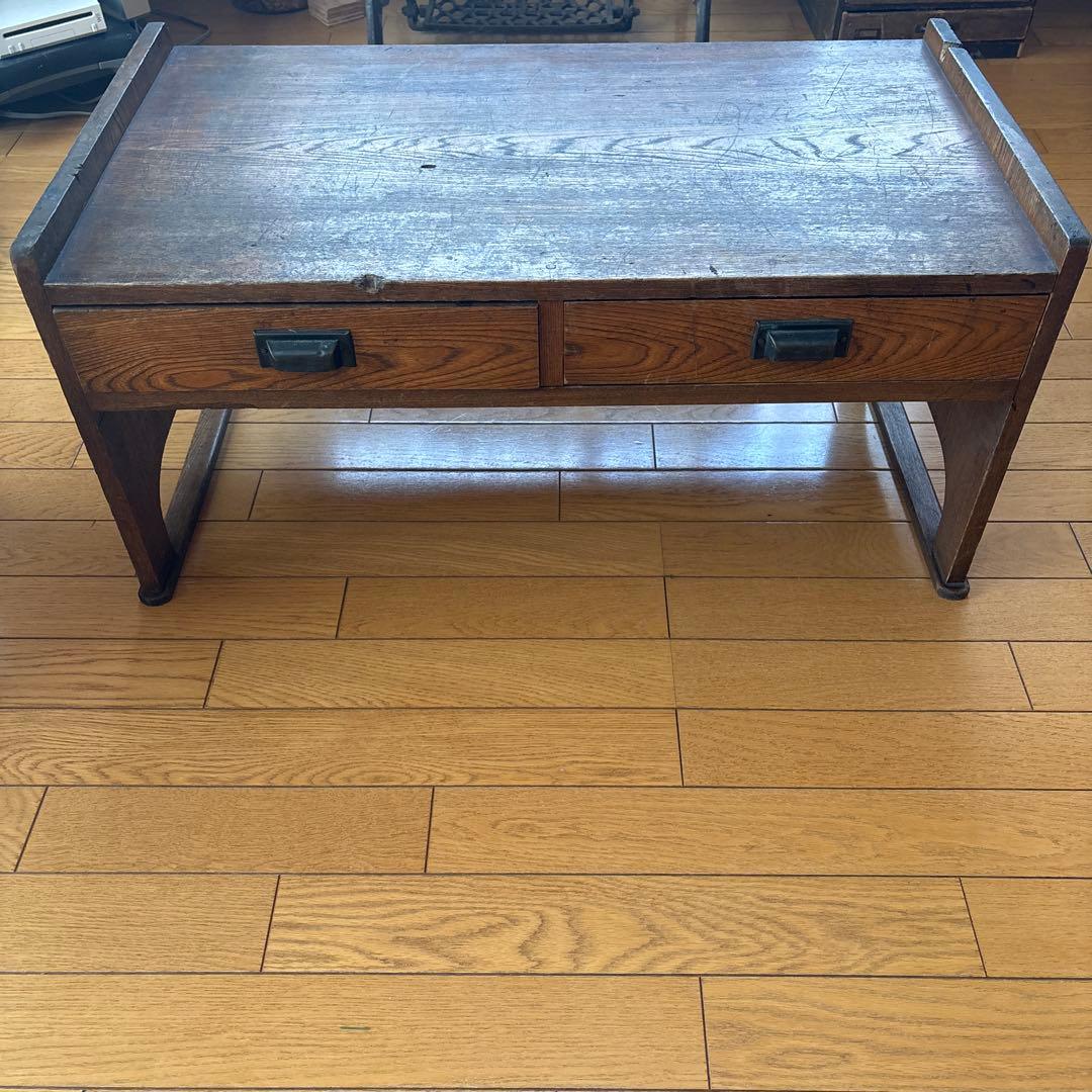 木製文机 2引き出し付き　昭和レトロ　 ディスプレイ