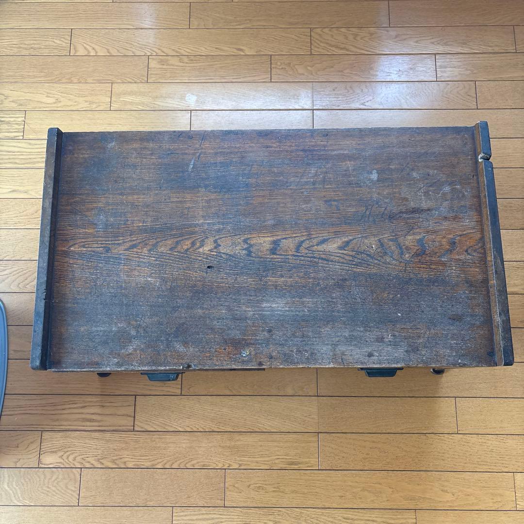 木製文机 2引き出し付き　昭和レトロ　 ディスプレイ