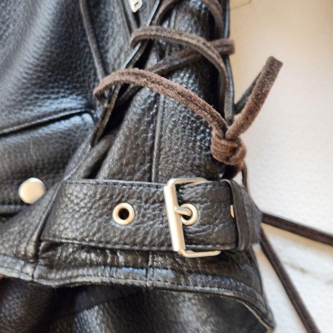 極美品✨BATES ライダースジャケット 牛革 背面デカロゴ キルティング