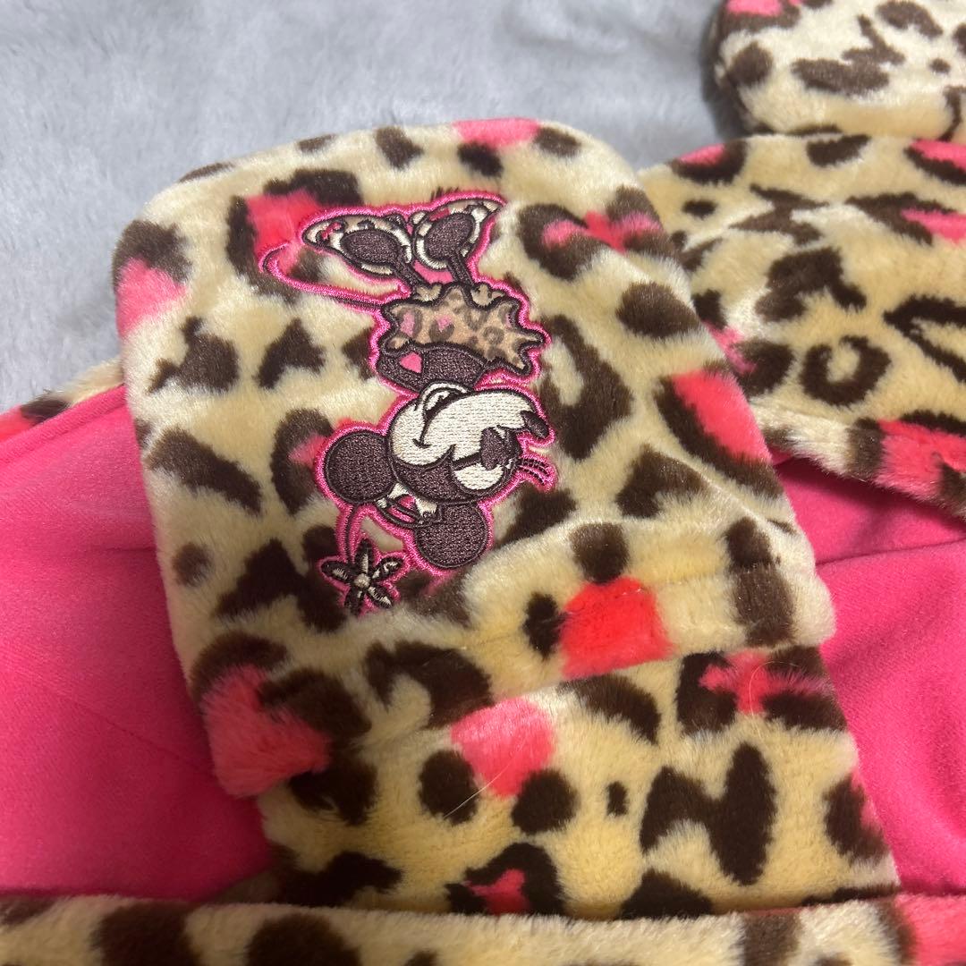 ディズニー ミニーマウス ヒョウ柄 マフラーキャップ ピンク