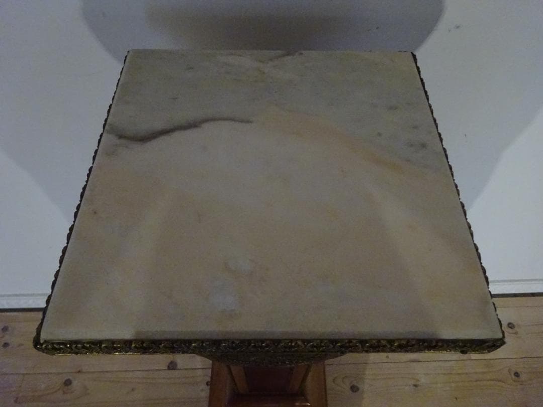 スペイン製　花台　時計台　飾り台　アンティーク　大理石天板　真鍮装飾