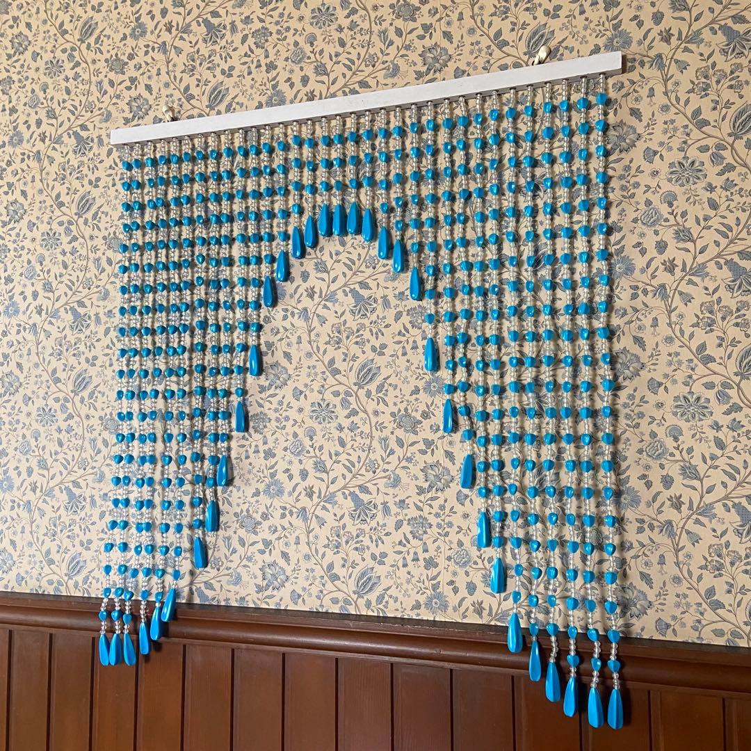 昭和レトロ　ビーズのれん　当時物　レトロポップ　ブルー