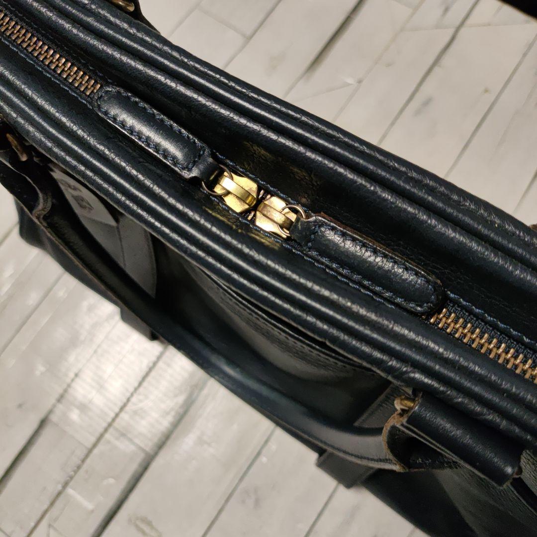 フェリージ Felisi 総レザーブリーフ バッグ ネイビー 美品 1730