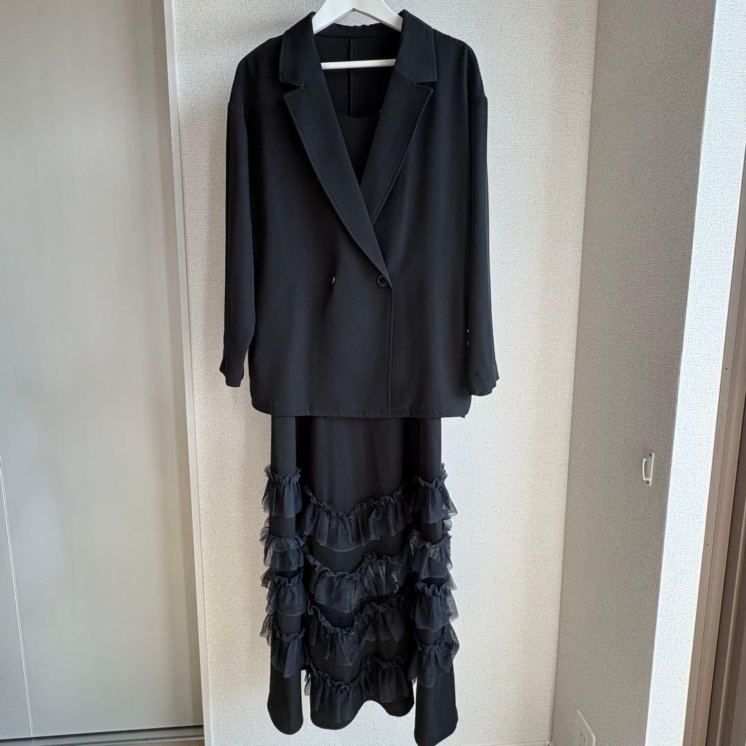 Transparent hem setup dress 黒　S