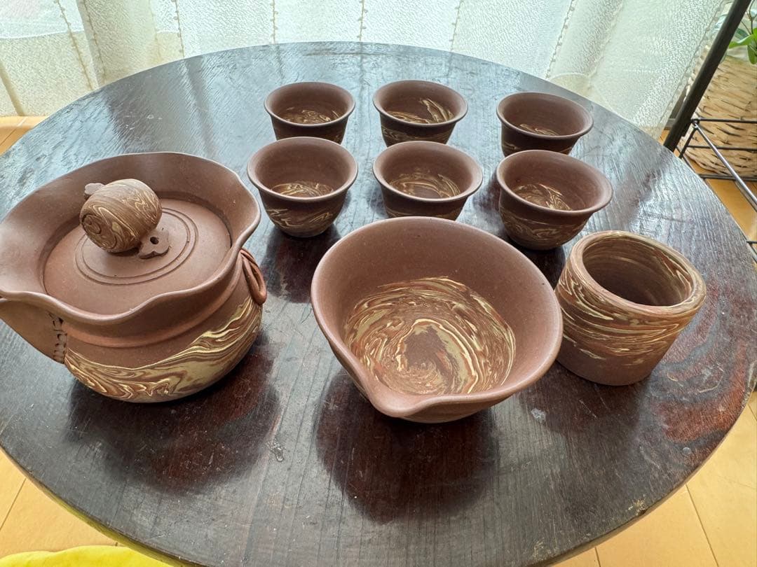 煎茶道具　東城山 一角　名工　作家もの　練込 茶器セット　マーブル