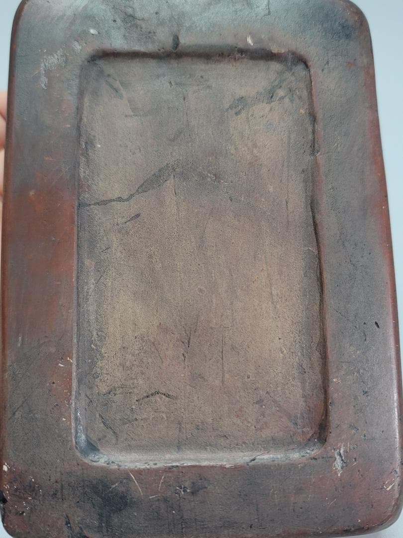 中国美術　書道具 紅澄泥双龍 文長方陶硯