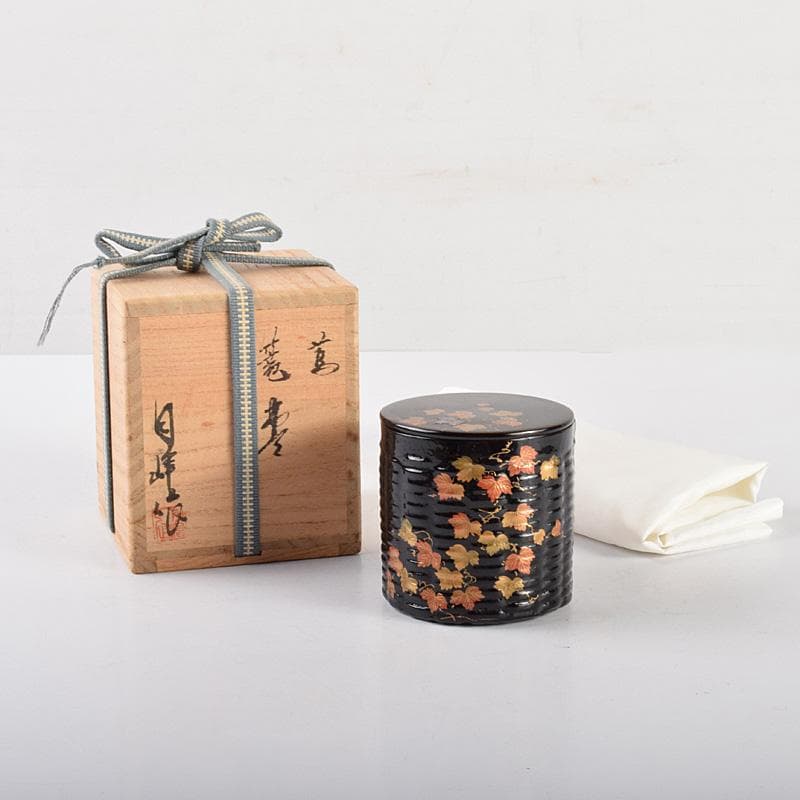 茶道具　白峰作　黒漆　螺鈿装飾　蔦時絵　篭棗　共箱　V　R4919