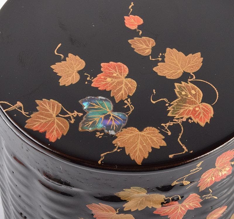 茶道具　白峰作　黒漆　螺鈿装飾　蔦時絵　篭棗　共箱　V　R4919