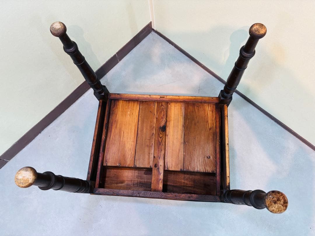 古家具 アンティーク机 2杯引き出し サイドテーブル ろくろ脚 無垢