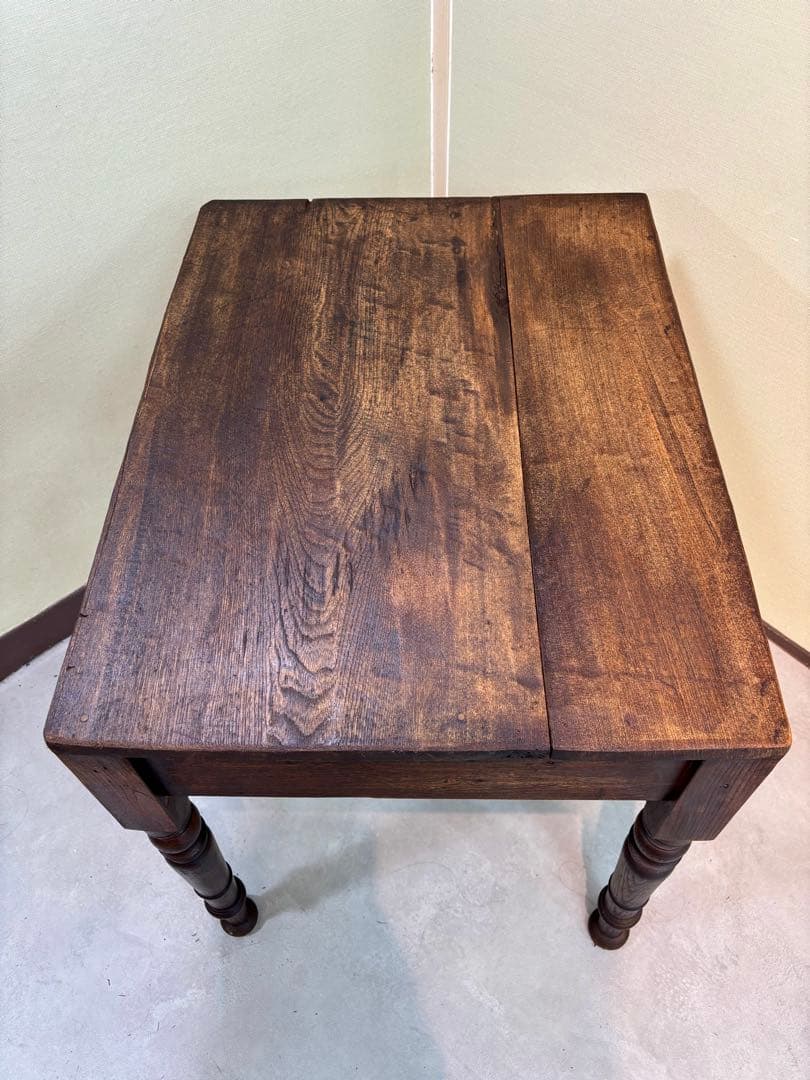 古家具 アンティーク机 2杯引き出し サイドテーブル ろくろ脚 無垢